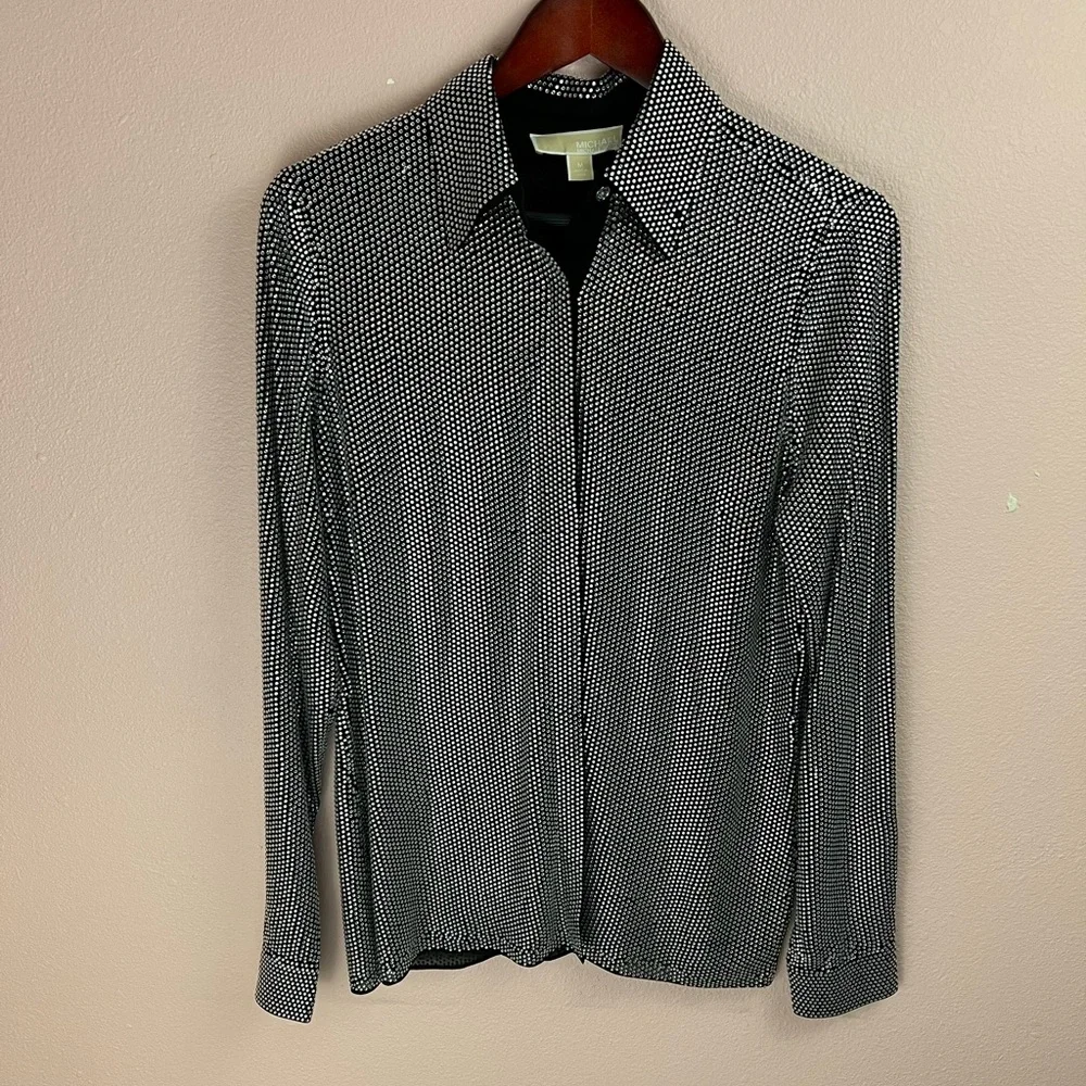 MICHAEL KORS Black EMBELLISHED BUTTON-DOWN SHIRT ✨brand new✨ - Picture 6 of 8